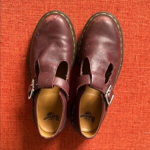 Dr. Martens Burgundy Leather Polley Mary Jane Shoes